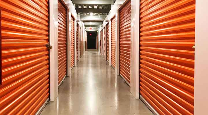 rows of Houston climate controlled storage units at Public Storage